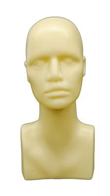 Tan lightweight plastic female abstract head display for jewelry and accessories