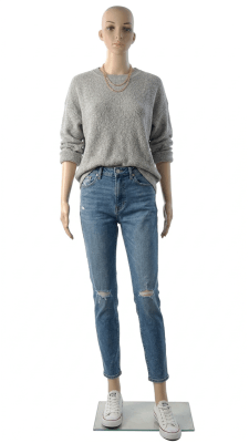 unbreakable female mannequin with realistic facial features and arms at sides