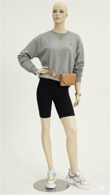 flesh tone female mannequin with realistic makeup and hand on hip