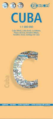 Borch Cuba travel map showing road networks, city insets for Havana, hotels, and tourist attractions.