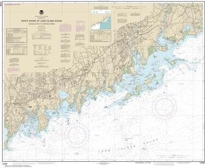 NOAA Chart 12368. Nautical Chart of North Shore of Long Island Sound Sherwood Point to Stamford Harbor. NOAA charts portray water depths, coastlines, dangers, aids to navigation, landmarks, bottom characteristics and other features, as well as regulatory,