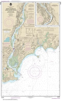 NOAA Chart 12370. Nautical Chart of North Shore of Long Island Sound Housatonic River and Milford Harbor. NOAA charts portray water depths, coastlines, dangers, aids to navigation, landmarks, bottom characteristics and other features, as well as regulator