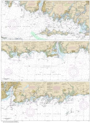NOAA Chart 12372. TWO MAP SET. Nautical Chart of Long Island Sound - Watch Hill to New Haven Harbor. NOAA charts portray water depths, coastlines, dangers, aids to navigation, landmarks, bottom characteristics and other features, as well as regulatory, ti