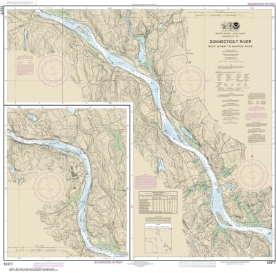 NOAA Chart 12377. Nautical Chart of Connecticut River Deep River to Bodkin Rock. NOAA charts portray water depths, coastlines, dangers, aids to navigation, landmarks, bottom characteristics and other features, as well as regulatory, tide, and other inform