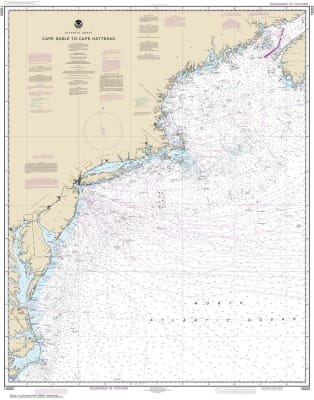 NOAA Chart 13003. Nautical Chart of Cape Sable to Cape Hatteras. NOAA charts portray water depths, coastlines, dangers, aids to navigation, landmarks, bottom characteristics and other features, as well as regulatory, tide, and other information. They cont