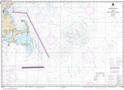 NOAA Chart 13200. Nautical Chart of Georges Bank and Nantucket Shoals. NOAA charts portray water depths, coastlines, dangers, aids to navigation, landmarks, bottom characteristics and other features, as well as regulatory, tide, and other information. The