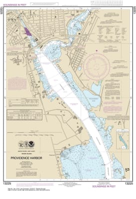 NOAA Chart 13225. Nautical Chart of Providence Harbor. NOAA charts portray water depths, coastlines, dangers, aids to navigation, landmarks, bottom characteristics and other features, as well as regulatory, tide, and other information. They contain all cr