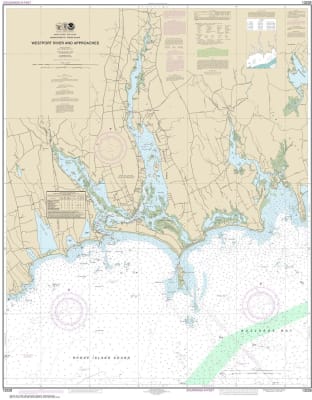 NOAA Chart 13228. Nautical Chart of Westport River and Approaches. NOAA charts portray water depths, coastlines, dangers, aids to navigation, landmarks, bottom characteristics and other features, as well as regulatory, tide, and other information. They co