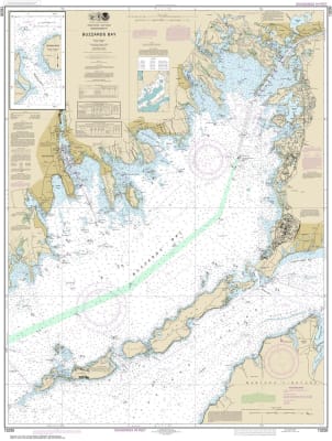 NOAA Chart 13230. Nautical Chart of Buzzards Bay - Quicks Hole. NOAA charts portray water depths, coastlines, dangers, aids to navigation, landmarks, bottom characteristics and other features, as well as regulatory, tide, and other information. They conta