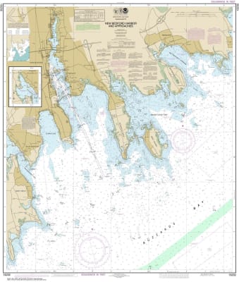 NOAA Chart 13232. Nautical Chart of New Bedford Harbor and Approaches. NOAA charts portray water depths, coastlines, dangers, aids to navigation, landmarks, bottom characteristics and other features, as well as regulatory, tide, and other information. The