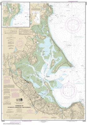 NOAA Chart 13253. Nautical Chart of Harbors of Plymouth, Kingston and Duxbury -  Green Harbor. NOAA charts portray water depths, coastlines, dangers, aids to navigation, landmarks, bottom characteristics and other features, as well as regulatory, tide, an