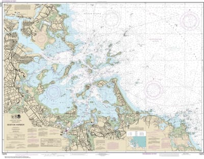 NOAA Chart 13270. Nautical Chart of Boston Harbor. NOAA charts portray water depths, coastlines, dangers, aids to navigation, landmarks, bottom characteristics and other features, as well as regulatory, tide, and other information. They contain all critic