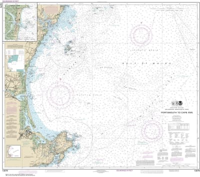 NOAA Chart 13278. Nautical Chart of Portsmouth to Cape Ann - Hampton Harbor. NOAA charts portray water depths, coastlines, dangers, aids to navigation, landmarks, bottom characteristics and other features, as well as regulatory, tide, and other informatio
