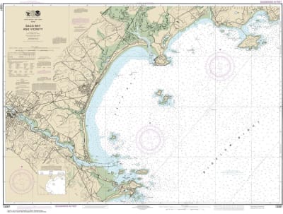 NOAA Chart 13287. Nautical Chart of Saco Bay and Vicinity. NOAA charts portray water depths, coastlines, dangers, aids to navigation, landmarks, bottom characteristics and other features, as well as regulatory, tide, and other information. They contain al