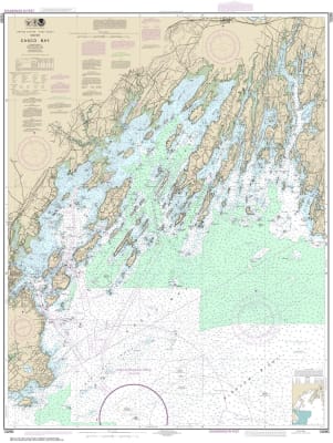 NOAA Chart 13290. Nautical Chart of Casco Bay. NOAA charts portray water depths, coastlines, dangers, aids to navigation, landmarks, bottom characteristics and other features, as well as regulatory, tide, and other information. They contain all critical c