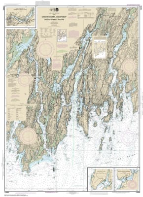 NOAA Chart 13293. Nautical Chart of Damariscotta, Sheepscot and Kennebec Rivers - South Bristol Harbor - Christmas Cove. NOAA charts portray water depths, coastlines, dangers, aids to navigation, landmarks, bottom characteristics and other features, as we
