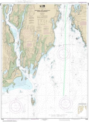 NOAA Chart 13295. Nautical Chart of Kennebec and Sheepscot River Entrances. NOAA charts portray water depths, coastlines, dangers, aids to navigation, landmarks, bottom characteristics and other features, as well as regulatory, tide, and other information