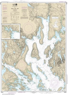 NOAA Chart 13316. Nautical Chart of Blue Hill Bay - Blue Hill Harbor. NOAA charts portray water depths, coastlines, dangers, aids to navigation, landmarks, bottom characteristics and other features, as well as regulatory, tide, and other information. They