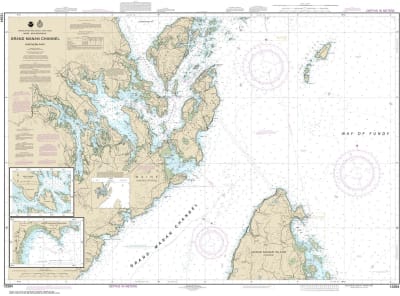 NOAA Chart 13394. Nautical Chart of Grand Manan Channel Northern Part - North Head and Flagg Cove. NOAA charts portray water depths, coastlines, dangers, aids to navigation, landmarks, bottom characteristics and other features, as well as regulatory, tide