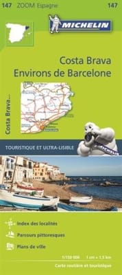 Explore Catalonia with the Michelin Barcelona Costa Brava Zoom Map. Features 1:150,000 scale, star-rated scenic routes, Michelin-selected hotels, and camping sites.