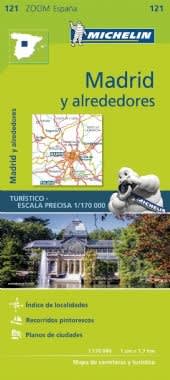 Madrid Spain & Area Travel & Road map. This map is the ideal travel companion to fully explore the Spanish capital and its surrounding areas thanks to its easy-to-use format and its scale of 1:170,000. Highlights all the leisure activities available, such