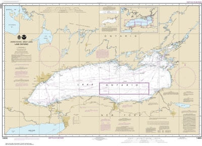 NOAA Chart 14800. Nautical Chart of Lake Ontario. NOAA charts portray water depths, coastlines, dangers, aids to navigation, landmarks, bottom characteristics and other features, as well as regulatory, tide, and other information. They contain all critica
