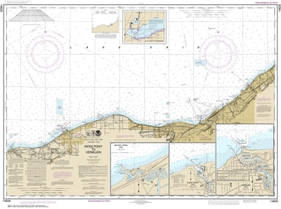 NOAA Chart 14826. Nautical Chart of Moss Point to Vermilion - Beaver Creek - Vermilion Harbor - Rocky River on Lake Erie. NOAA charts portray water depths, coastlines, dangers, aids to navigation, landmarks, bottom characteristics and other features, as w