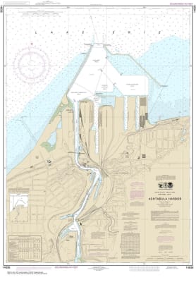 NOAA Chart 14836. Nautical Chart of Ashtabula Harbor. NOAA charts portray water depths, coastlines, dangers, aids to navigation, landmarks, bottom characteristics and other features, as well as regulatory, tide, and other information. They contain all cri
