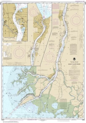 NOAA Chart 14852. Nautical Chart of St. Clair River - Head of St. Clair River. NOAA charts portray water depths, coastlines, dangers, aids to navigation, landmarks, bottom characteristics and other features, as well as regulatory, tide, and other informat