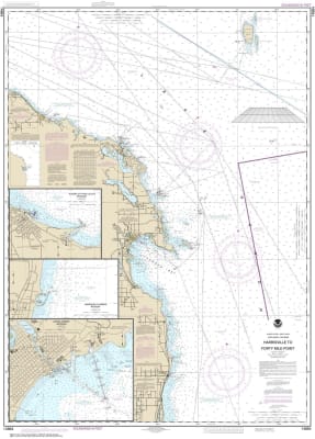 NOAA Chart 14864. Nautical Chart of  Harrisville to Forty Mile Point - Harrisville Harbor - Alpena - Rogers City and Calcite Harbor. NOAA charts portray water depths, coastlines, dangers, aids to navigation, landmarks, bottom characteristics and other fea