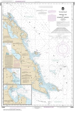 NOAA Chart 14869. Nautical Chart of Thunder Bay Island to Presque Isle - Stoneport Harbor - Resque Isle Harbor. NOAA charts portray water depths, coastlines, dangers, aids to navigation, landmarks, bottom characteristics and other features, as well as reg