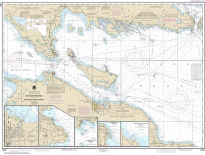 NOAA Chart 14881. Nautical Chart of Detour Passage to Waugoshance Pt. - Hammond Bay Harbor - Mackinac Island - Mackinac City. NOAA charts portray water depths, coastlines, dangers, aids to navigation, landmarks, bottom characteristics and other features,