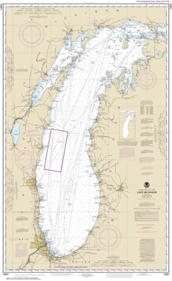 NOAA Chart 14901. Nautical Chart of Lake Michigan. NOAA charts portray water depths, coastlines, dangers, aids to navigation, landmarks, bottom characteristics and other features, as well as regulatory, tide, and other information. They contain all critic