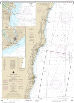 NOAA Chart 14903. Nautical Chart of Algoma to Sheboygan - Kewaunee - Two Rivers. NOAA charts portray water depths, coastlines, dangers, aids to navigation, landmarks, bottom characteristics and other features, as well as regulatory, tide, and other inform