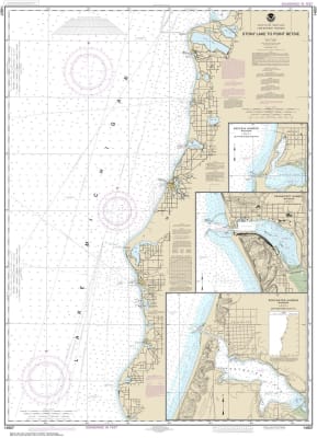 NOAA Chart 14907. Nautical Chart of Stony Lake to Point Betsie - Pentwater - Arcadia - Frankfort Michigan. NOAA charts portray water depths, coastlines, dangers, aids to navigation, landmarks, bottom characteristics and other features, as well as regulato