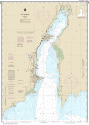 NOAA Chart 14915. Nautical Chart of Little Bay de Noc. NOAA charts portray water depths, coastlines, dangers, aids to navigation, landmarks, bottom characteristics and other features, as well as regulatory, tide, and other information. They contain all cr