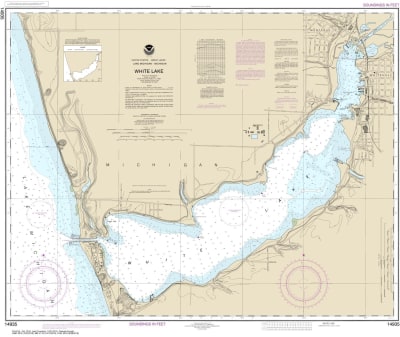 NOAA Chart 14935. Nautical Chart of White Lake. NOAA charts portray water depths, coastlines, dangers, aids to navigation, landmarks, bottom characteristics and other features, as well as regulatory, tide, and other information. They contain all critical