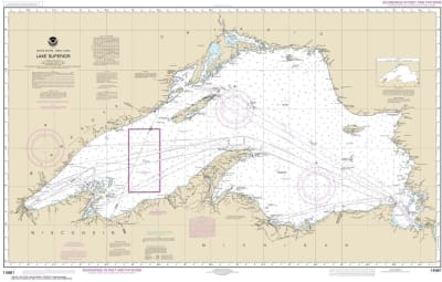 NOAA Chart 14961. Nautical Chart of Lake Superior. NOAA charts portray water depths, coastlines, dangers, aids to navigation, landmarks, bottom characteristics and other features, as well as regulatory, tide, and other information. They contain all critic