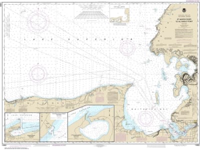 NOAA Chart 14962. Nautical Chart of St Marys River to Au Sable Point - Whitefish Point - Little Lake Harbors - Grand. NOAA charts portray water depths, coastlines, dangers, aids to navigation, landmarks, bottom characteristics and other features, as well