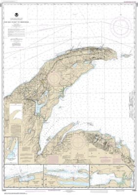 NOAA Chart 14964. Nautical Chart of Big Bay Point to Redridge - Grand Traverse Bay Harbor - Lac La Belle Harbor. NOAA charts portray water depths, coastlines, dangers, aids to navigation, landmarks, bottom characteristics and other features, as well as re