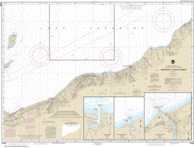 NOAA Chart 14965. Nautical Chart of Redridge to Saxon Harbor - Ontonagon Harbor - Black River Harbor - Saxon. NOAA charts portray water depths, coastlines, dangers, aids to navigation, landmarks, bottom characteristics and other features, as well as regul