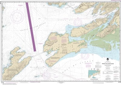 NOAA Chart 16709. Nautical Chart of Prince William Sound - eastern entrance - Alaska Nautical Chart. NOAA charts portray water depths, coastlines, dangers, aids to navigation, landmarks, bottom characteristics and other features, as well as regulatory, ti