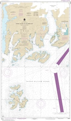 NOAA Chart 16713. Nautical Chart of Naked Island to Columbia Bay. NOAA charts portray water depths, coastlines, dangers, aids to navigation, landmarks, bottom characteristics and other features, as well as regulatory, tide, and other information. They con