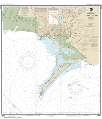 NOAA Chart 16723. Nautical Chart of Controller Bay. NOAA charts portray water depths, coastlines, dangers, aids to navigation, landmarks, bottom characteristics and other features, as well as regulatory, tide, and other information. They contain all criti