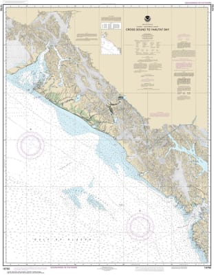 NOAA Chart 16760. Nautical Chart of Cross Sound to Yakutat Bay. NOAA charts portray water depths, coastlines, dangers, aids to navigation, landmarks, bottom characteristics and other features, as well as regulatory, tide, and other information. They conta