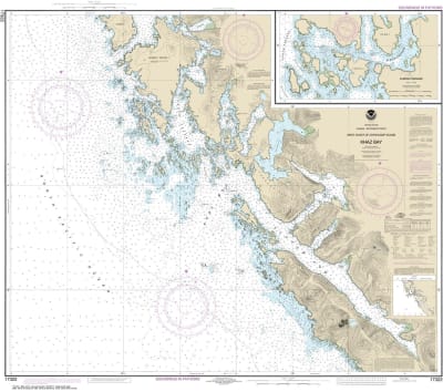 NOAA Chart 17322. Nautical Chart of Khaz Bay, Chichagof Island Elbow Passage- Alaska. NOAA charts portray water depths, coastlines, dangers, aids to navigation, landmarks, bottom characteristics and other features, as well as regulatory, tide, and other i