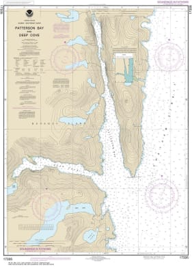 NOAA Chart 17335. Nautical Chart of Patterson Bay and Deep Cove - Alaska. NOAA charts portray water depths, coastlines, dangers, aids to navigation, landmarks, bottom characteristics and other features, as well as regulatory, tide, and other information.