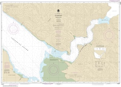 NOAA Chart 17377. Nautical Chart of Le Conte Bay - Alaska. NOAA charts portray water depths, coastlines, dangers, aids to navigation, landmarks, bottom characteristics and other features, as well as regulatory, tide, and other information. They contain al