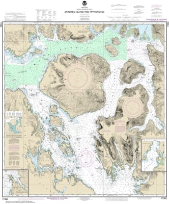 NOAA Chart 17382. Nautical Chart of Zarembo Island and approaches - Burnett Inlet, Etolin Island - Steamer Bay- Alaska. NOAA charts portray water depths, coastlines, dangers, aids to navigation, landmarks, bottom characteristics and other features, as wel