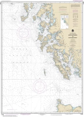 NOAA Chart 17400. Nautical Chart of Dixon Entrance to Chatham Strait - Alaska. NOAA charts portray water depths, coastlines, dangers, aids to navigation, landmarks, bottom characteristics and other features, as well as regulatory, tide, and other informat